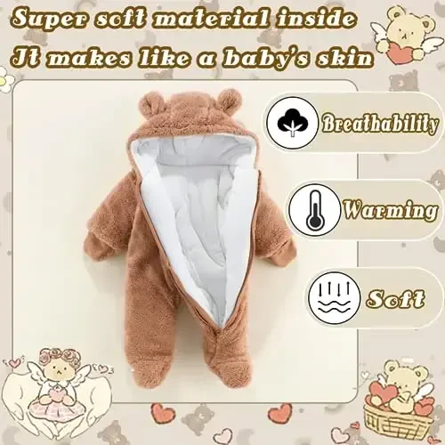 UVIPC Newborn Baby Bear Fleece Outfit Footie Jumpsuit Winter Romper Snowsuit outfit Bear Suit Warm Hooded Outfits - 4