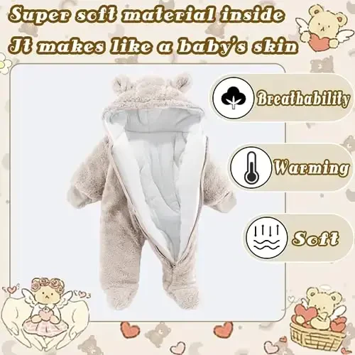 UVIPC Newborn Baby Bear Fleece Outfit Footie Jumpsuit Winter Romper Snowsuit outfit Bear Suit Warm Hooded Outfits - 4