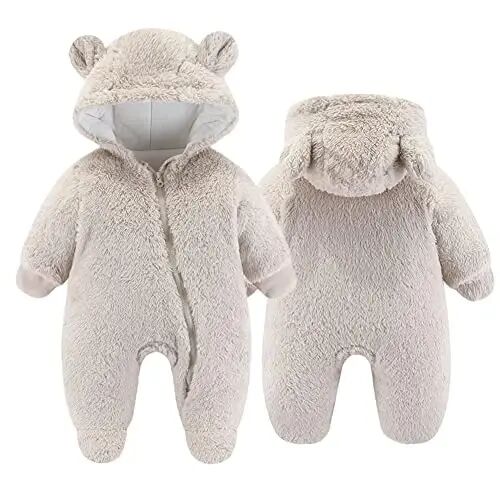 UVIPC Newborn Baby Bear Fleece Outfit Footie Jumpsuit Winter Romper Snowsuit outfit Bear Suit Warm Hooded Outfits - UVIPC