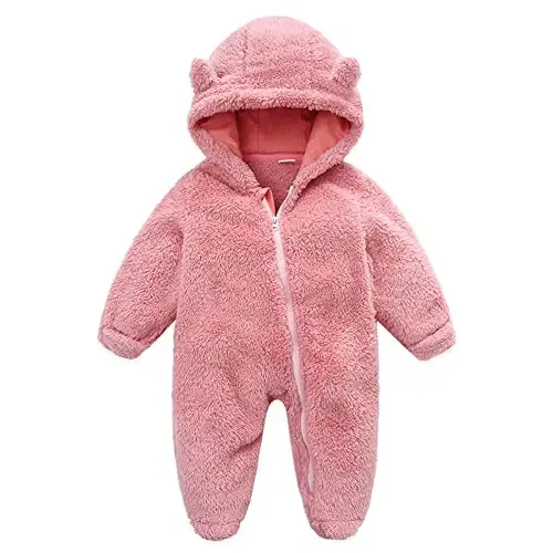 UVIPC Newborn Baby Bear Fleece Outfit Footie Jumpsuit Winter Romper Snowsuit outfit Bear Suit Warm Hooded Outfits - 1