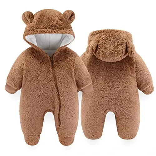 UVIPC Newborn Baby Bear Fleece Outfit Footie Jumpsuit Winter Romper Snowsuit outfit Bear Suit Warm Hooded Outfits - 1