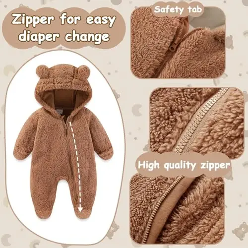 UVIPC Newborn Baby Bear Fleece Outfit Footie Jumpsuit Winter Romper Snowsuit outfit Bear Suit Warm Hooded Outfits - UVIPC (1)