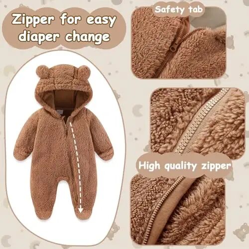 UVIPC Newborn Baby Bear Fleece Outfit Footie Jumpsuit Winter Romper Snowsuit outfit Bear Suit Warm Hooded Outfits - UVIPC (1)