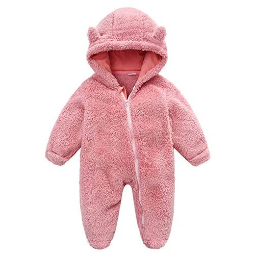 UVIPC Newborn Baby Fleece Footie Snowsuit Winter Onesie Cartoon Bear Warm Hooded Outfits for Girls Boys - 1