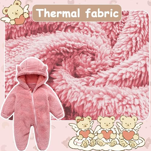 UVIPC Newborn Baby Fleece Footie Snowsuit Winter Onesie Cartoon Bear Warm Hooded Outfits for Girls Boys - 4