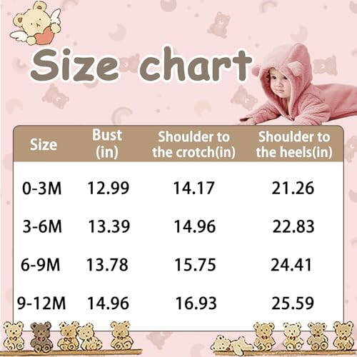 UVIPC Newborn Baby Fleece Footie Snowsuit Winter Onesie Cartoon Bear Warm Hooded Outfits for Girls Boys - 6