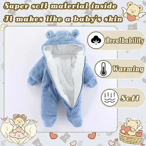 UVIPC Yangi tug'ilgan chaqaloq ayiq junli kostyumi Oyoqli kombinezon Qishki romper Qor kostyumi ayiq kostyumi Issiq kapüşonli kostyumlar - 4