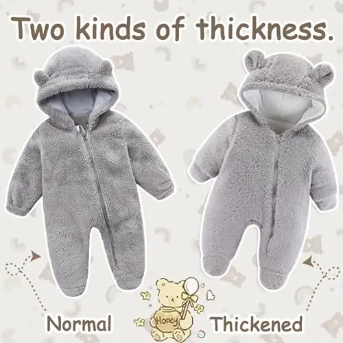 UVIPC Newborn Baby Bear Fleece Outfit Footie Jumpsuit Winter Romper Snowsuit outfit Bear Suit Warm Hooded Outfits - 5