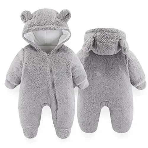 UVIPC Newborn Baby Bear Fleece Outfit Footie Jumpsuit Winter Romper Snowsuit outfit Bear Suit Warm Hooded Outfits - UVIPC