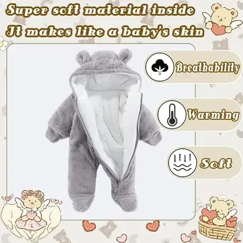 UVIPC Newborn Baby Bear Fleece Outfit Footie Jumpsuit Winter Romper Snowsuit outfit Bear Suit Warm Hooded Outfits - 4