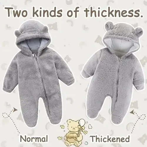 UVIPC Newborn Baby Bear Fleece Outfit Footie Jumpsuit Winter Romper Snowsuit outfit Bear Suit Warm Hooded Outfits - 5