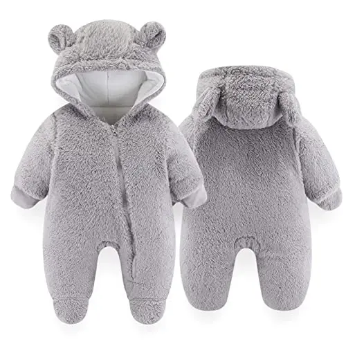 UVIPC Newborn Baby Bear Fleece Outfit Footie Jumpsuit Winter Romper Snowsuit outfit Bear Suit Warm Hooded Outfits - 1