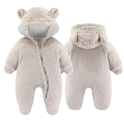 UVIPC Newborn Baby Bear Fleece Outfit Footie Jumpsuit Winter Romper Snowsuit outfit Bear Suit Warm Hooded Outfits - 1