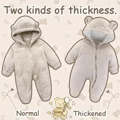UVIPC Newborn Baby Bear Fleece Outfit Footie Jumpsuit Winter Romper Snowsuit outfit Bear Suit Warm Hooded Outfits - 5
