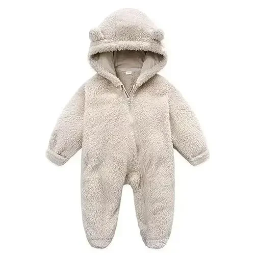 UVIPC Newborn Baby Bear Fleece Outfit Footie Jumpsuit Winter Romper Snowsuit outfit Bear Suit Warm Hooded Outfits - 1