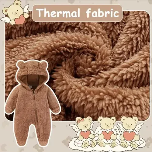 UVIPC Newborn Baby Bear Fleece Outfit Footie Jumpsuit Winter Romper Snowsuit outfit Bear Suit Warm Hooded Outfits - 4