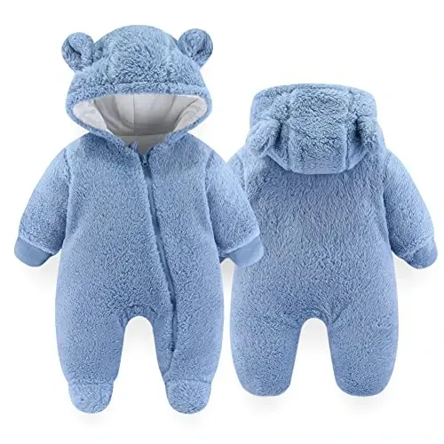 UVIPC Newborn Baby Bear Fleece Outfit Footie Jumpsuit Winter Romper Snowsuit outfit Bear Suit Warm Hooded Outfits - 1