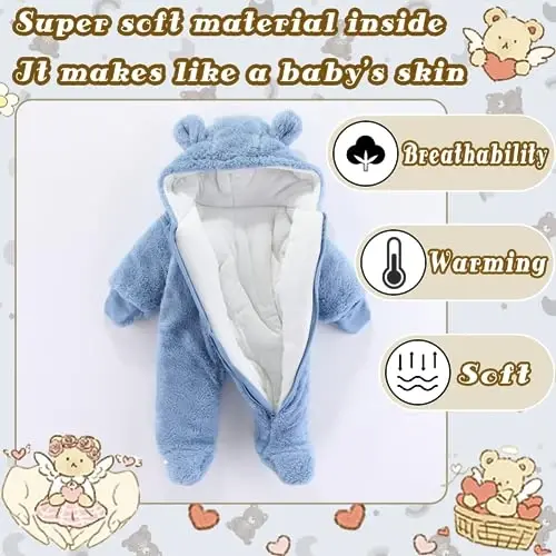 UVIPC Newborn Baby Bear Fleece Outfit Footie Jumpsuit Winter Romper Snowsuit outfit Bear Suit Warm Hooded Outfits - 4
