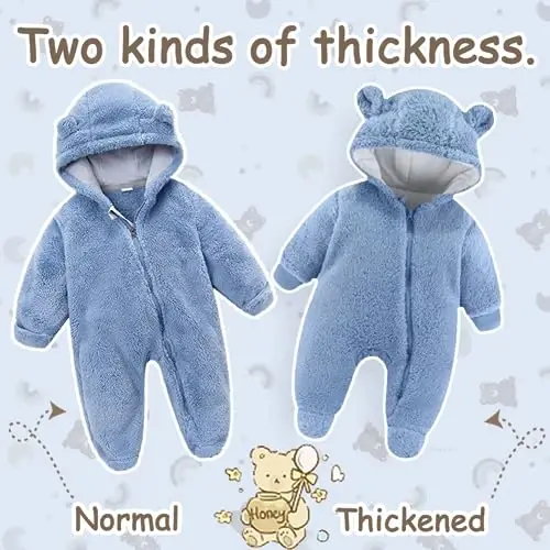 UVIPC Newborn Baby Bear Fleece Outfit Footie Jumpsuit Winter Romper Snowsuit outfit Bear Suit Warm Hooded Outfits - 5