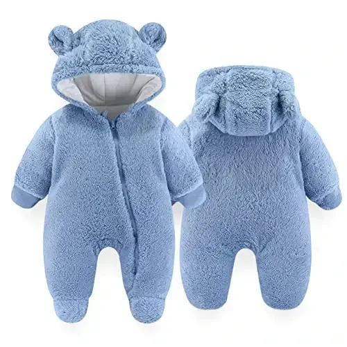 UVIPC Newborn Baby Bear Fleece Outfit Footie Jumpsuit Winter Romper Snowsuit outfit Bear Suit Warm Hooded Outfits - UVIPC