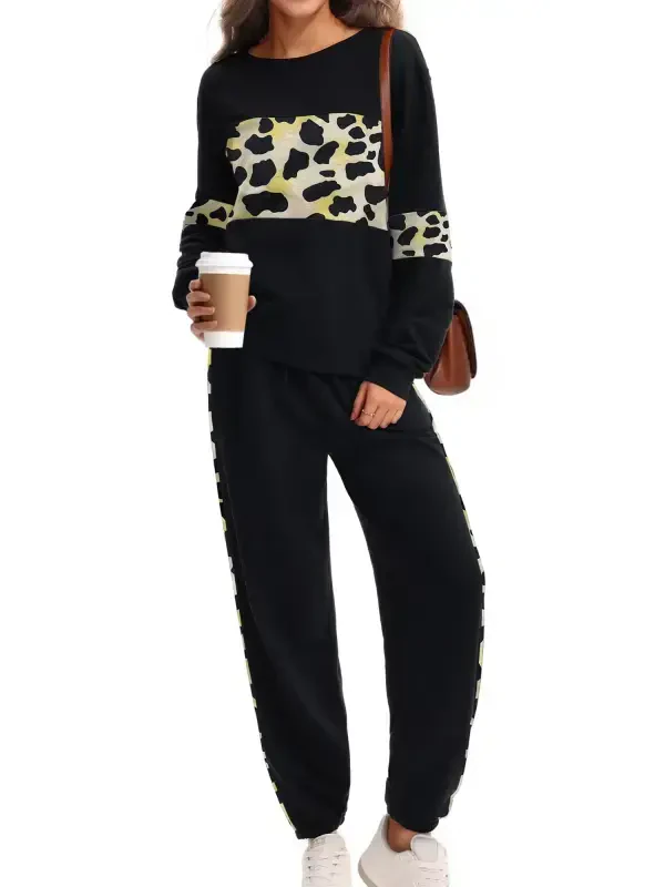 UVN ayollar uchun sport kostyumi Rangli blokli chiziqli sport kostyumi Kundalik 2 qismli sviterlar Sport shimlar Jogger to'plamlar - 5