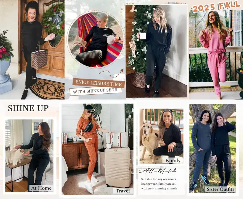 UVN ayollar uchun sport kostyumi to'plamlari 2 qismli dam olish kostyumi keng jogger to'plamlari kuzgi kiyimlar to'plamlari cho'ntakli oddiy sport kostyumlari - 5