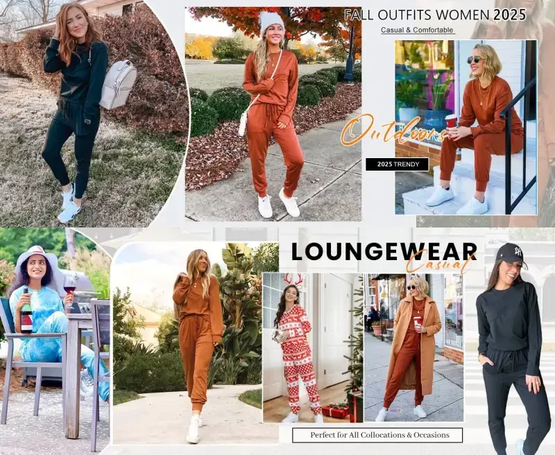 UVN Sweatsuit Sets for Women 2 Piece Lounge Set Loose Jogger Sets Fall Outfits Sets Solid Tracksuits with Pockets - 4