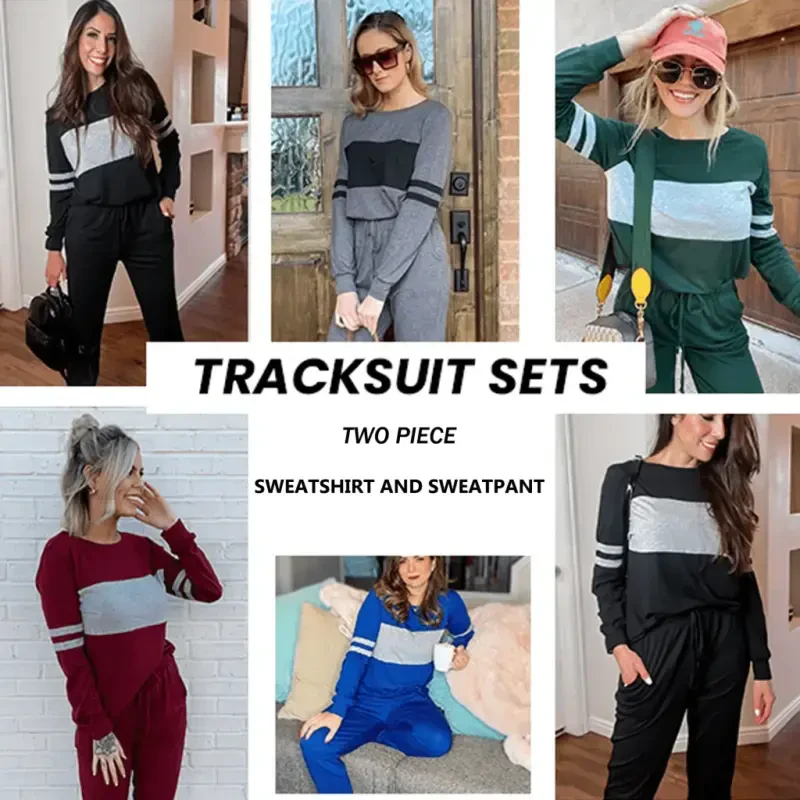 UVN Tracksuit for Women Colorblock Striped Sweatsuit Casual 2 Piece Sweatshirts Sweatpants Jogger Set Outfits - 6