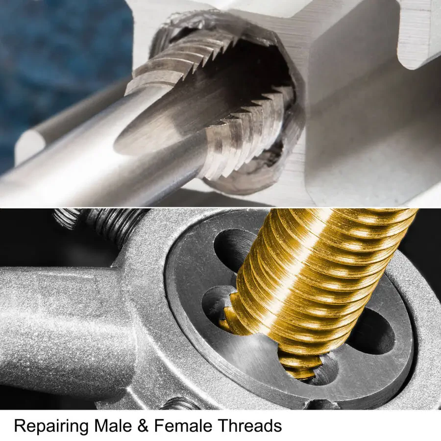 Uxcell Tap and Die Set 9/16-18 UNF Screw Tap & Round Die Thread Repair Tapping Tools 2 Pieces - 5