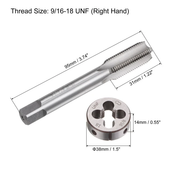 Uxcell Tap and Die Set 9/16-18 UNF Screw Tap & Round Die Thread Repair Tapping Tools 2 Pieces - UXCELL (1)