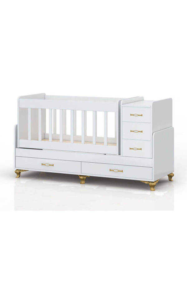 Uyku Setli, Yataklı, Anne Yanı, Sallanır, Çekmeceli Büyüyen Bebek Beşiği 60 x 120-Mavi - 2