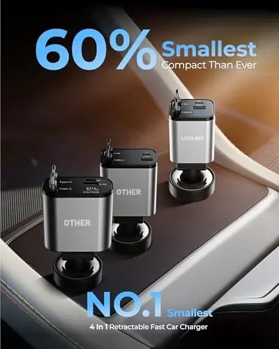 UYOUNG 4 in 1 Retractable Car Charger for iPhone with Dual Type C Cables, 66W Fast Phone Chargers Cigarette Lighter, Gift for Men Women Car Accessories Compatible with iPhone 17/16/15/14/13/Pro-Silver - UYOUNG (1)