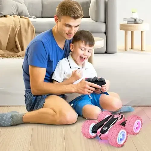Remote Control Car, 2.4GHz RC Stunt Car, Double Sided 360° Rotating RC Cars with LED Headlight & LED Wheel, High Speed Off Road RC Crawler Xmas Gift for 3 4 5 6 7 8-12 Year Old Girls Toys (Pink) - 7