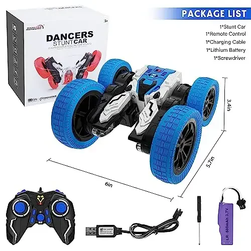 Double Sided RC Car, 4WD Off-Road Stunt Car with 360 Flips, 2.4Ghz Indoor Outdoor All Terrain Rechargeable Electric Toy Car Gift for Boys & Girls Aged 3-12 - 5