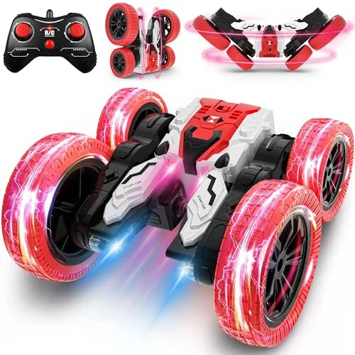 Rcabcar Double Sided RC Car, 4WD Off-Road Stunt Car with 360 Flips, 2.4Ghz Indoor/Outdoor All Terrain Rechargeable Electric Toy Car for Kids 3+ - Rcabcar