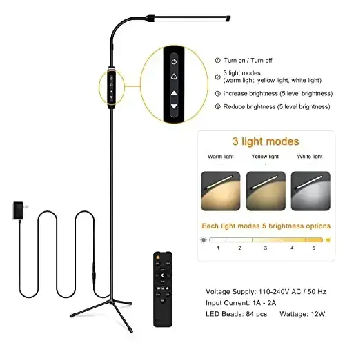 EBEST Led Floor Lamp with Remote LED lamp lash Light for Eyelash Extensions Craft Task Lamps Floor Standing Light Gooseneck Dimmable Reading lamp Eyelash Lamp for Lashes Makeup - 3