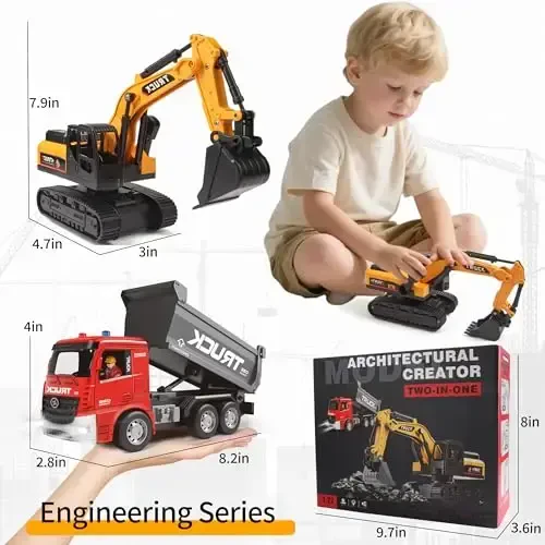 MQDMINI Remote Control Excavator and Dump Truck Toy Set - RC Construction Vehicles Toy with Lights and Sounds, Present for Toddlers 6-12 Year Boys Girls - 2