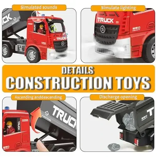 MQDMINI Remote Control Excavator and Dump Truck Toy Set - RC Construction Vehicles Toy with Lights and Sounds, Present for Toddlers 6-12 Year Boys Girls - 4
