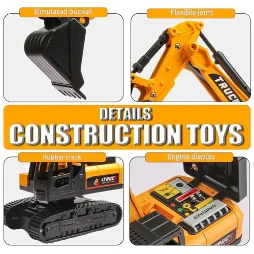 MQDMINI Remote Control Excavator and Dump Truck Toy Set - RC Construction Vehicles Toy with Lights and Sounds, Present for Toddlers 6-12 Year Boys Girls - 5