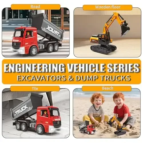 MQDMINI Remote Control Excavator and Dump Truck Toy Set - RC Construction Vehicles Toy with Lights and Sounds, Present for Toddlers 6-12 Year Boys Girls - 6