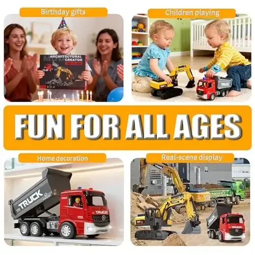 Remote Control Excavator and Dump Truck Toy Set - RC Construction Vehicles Toy with Barricades, Road Signs, Simulated Rocks, Lights and Sounds, Birthday Gifts for Toddlers 3-12 year Boys Girls - 3