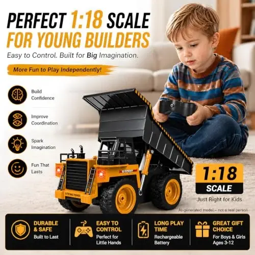 kolegend Remote Control Dump Truck RC Truck Construction Vehicle Truck Toys with Rechargeable Battery for Toddlers Kids Boys and Girls - 5