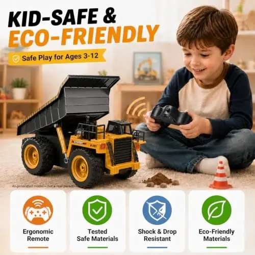 kolegend Remote Control Dump Truck RC Truck Construction Vehicle Truck Toys with Rechargeable Battery for Toddlers Kids Boys and Girls - 6