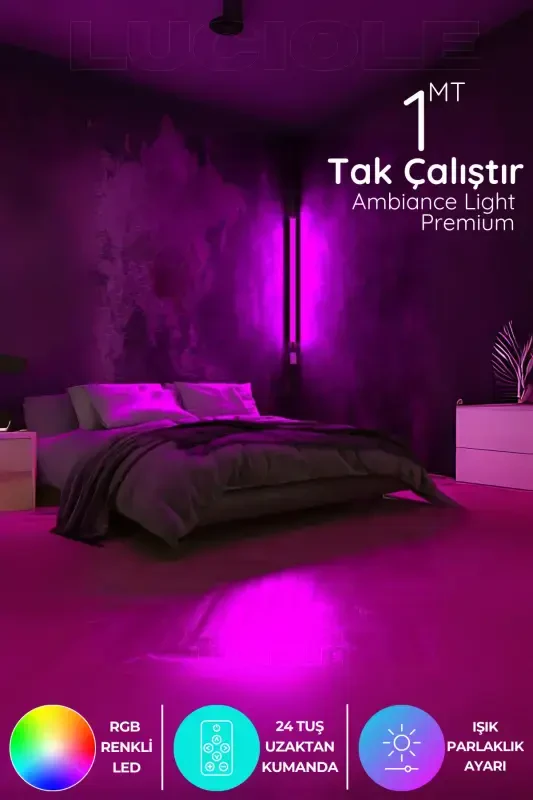 Uzaktan Kumandalı Led Lamba - Yatak Üstü, Tv Yanı ,oturma Odası - Rgb Çok Renkli Ledap13-RGB3 - 2