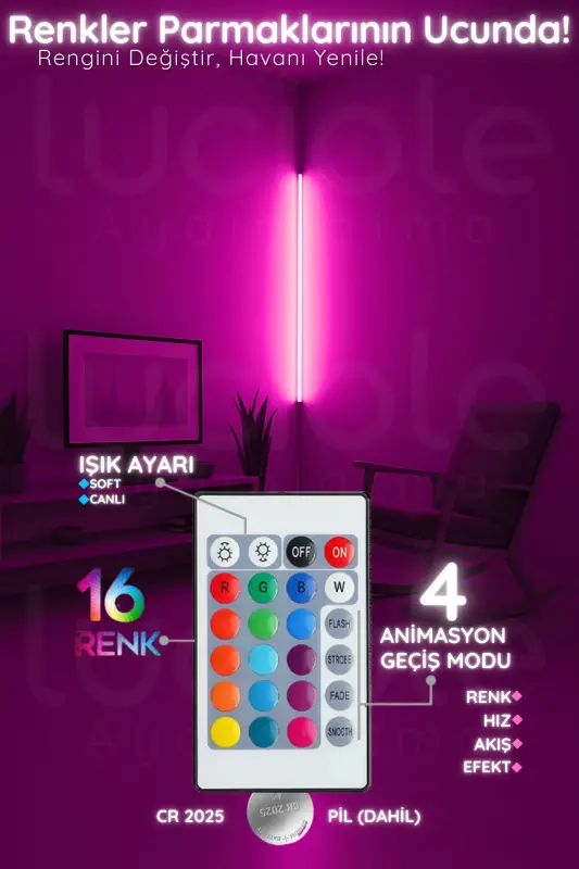 Uzaktan Kumandalı Led Lamba - Yatak Üstü, Tv Yanı ,oturma Odası - Rgb Çok Renkli Ledap13-RGB3 - 2