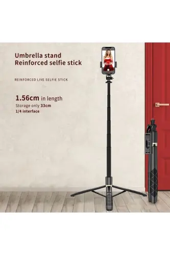 Uzaktan Kumandalı Uyumlu 156 Cm Alüminyum Tripod Ve Selfie Çubuğu Telefon, Kamera, Işık Ve-16 - 4