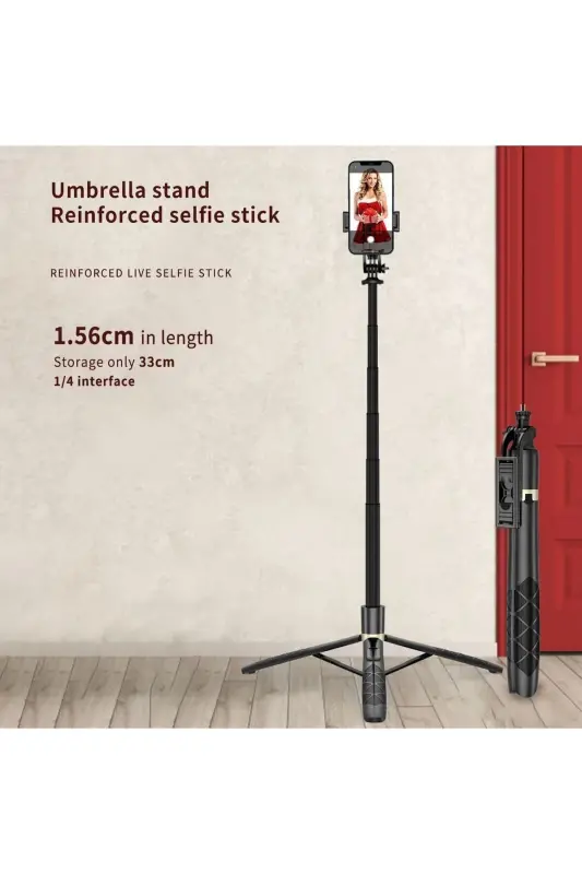 Uzaktan Kumandalı Uyumlu 156 Cm Alüminyum Tripod Ve Selfie Çubuğu Telefon, Kamera, Işık Ve-16 - 4