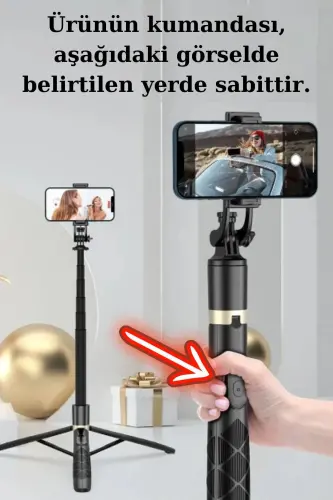 Uzaktan Kumandalı Uyumlu 156 Cm Alüminyum Tripod Ve Selfie Çubuğu Telefon, Kamera, Işık Ve-16 - 5