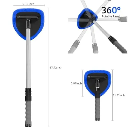 Windshield Cleaning Tool - Extendable Handle Car Window Cleaner with 4 Reusable Cloth Pads, Auto Glass Wiper Kit for Interior & Exterior, Ideal for Dirty Car Windows (Blue) - 2