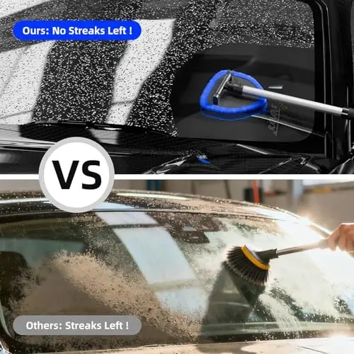 Windshield Cleaning Tool - Extendable Handle Car Window Cleaner with 4 Reusable Cloth Pads, Auto Glass Wiper Kit for Interior & Exterior, Ideal for Dirty Car Windows (Blue) - 4